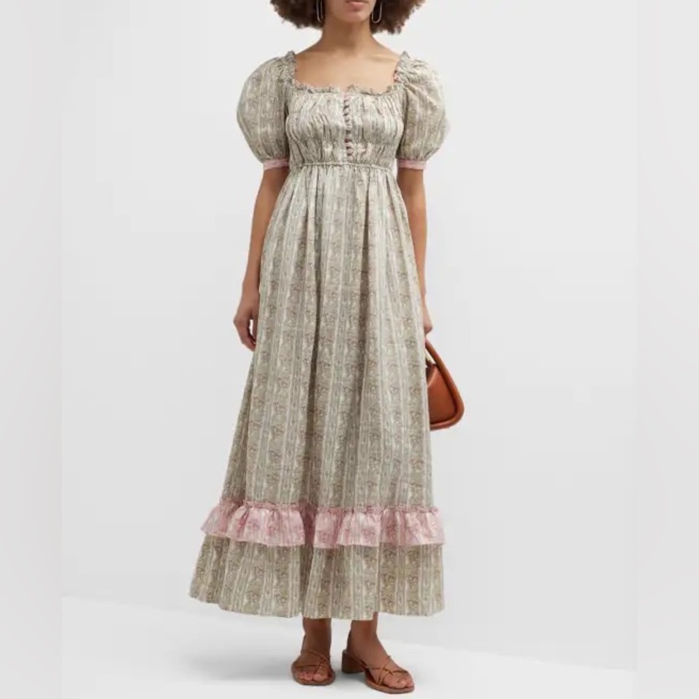 Lug von siga Elisa floral sage puff sleeve maxi dress nwt